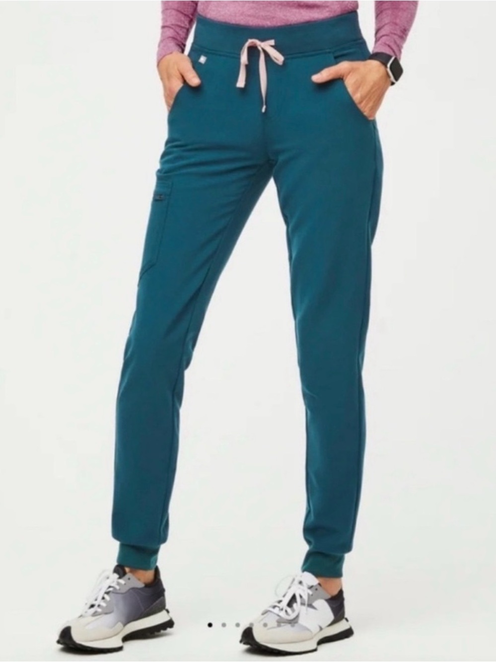 Figs Zamora Jogger Scrub Pant Caribbean Blue Pink Drawstring Size Medium